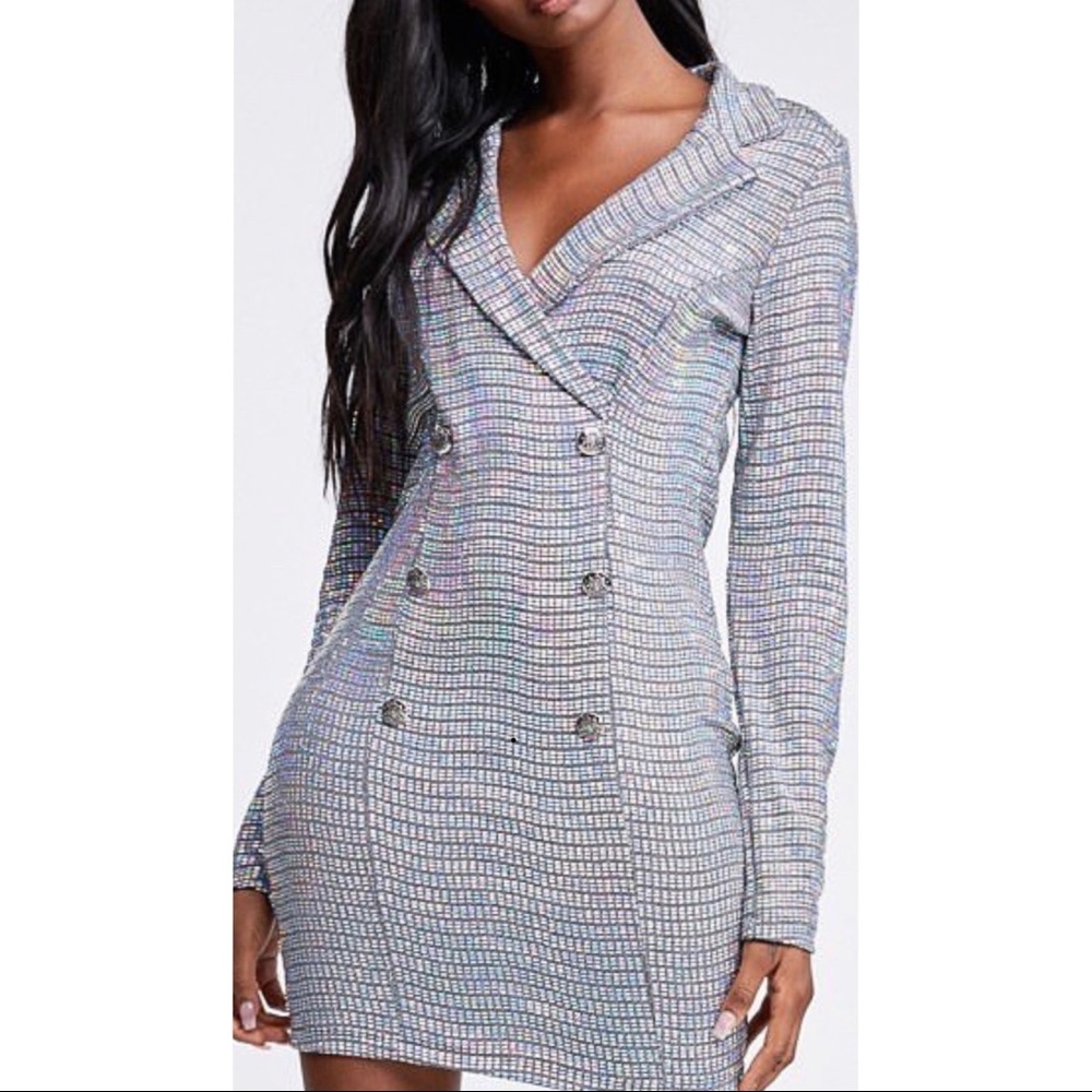 Double Breasted Button Front Collared Blazer Dress